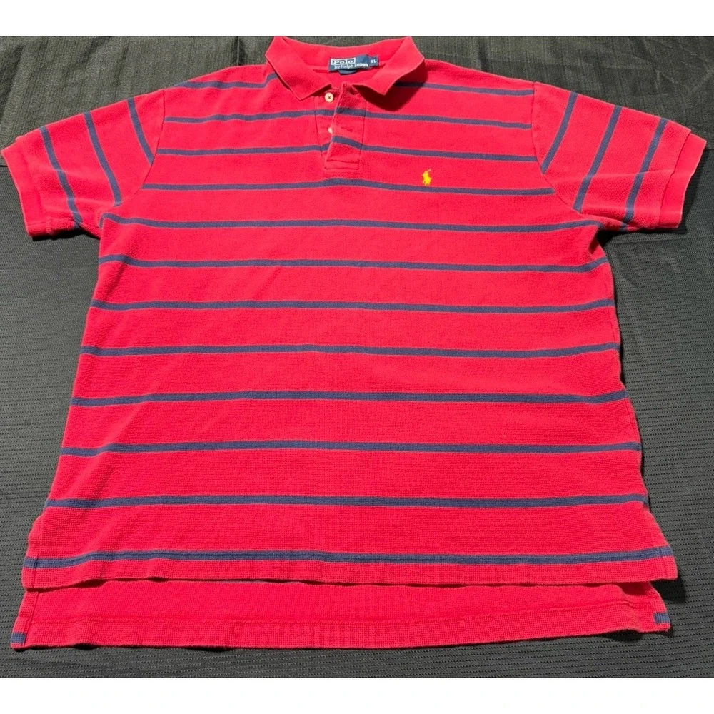 Vintage Polo Ralph Lauren Mens XL Waffle Knit Thermal Striped Polo Shirt